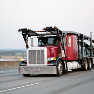 An open auto transport hauler